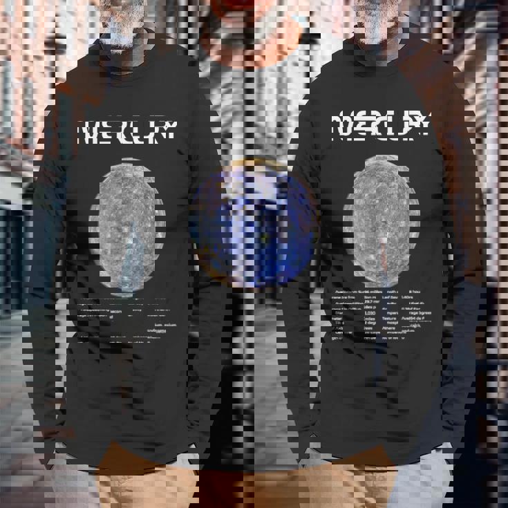 Nerdy Mercury 天文学 科学惑星 太陽系 ホワイト 長袖Tシャツ 高齢者への贈り物