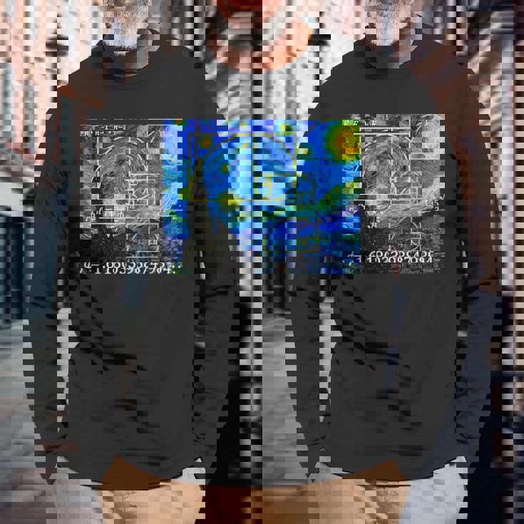 Nerdy 星月夜 フィボナッチ ゴールデン スパイラル 数学の先生 長袖Tシャツ 高齢者への贈り物