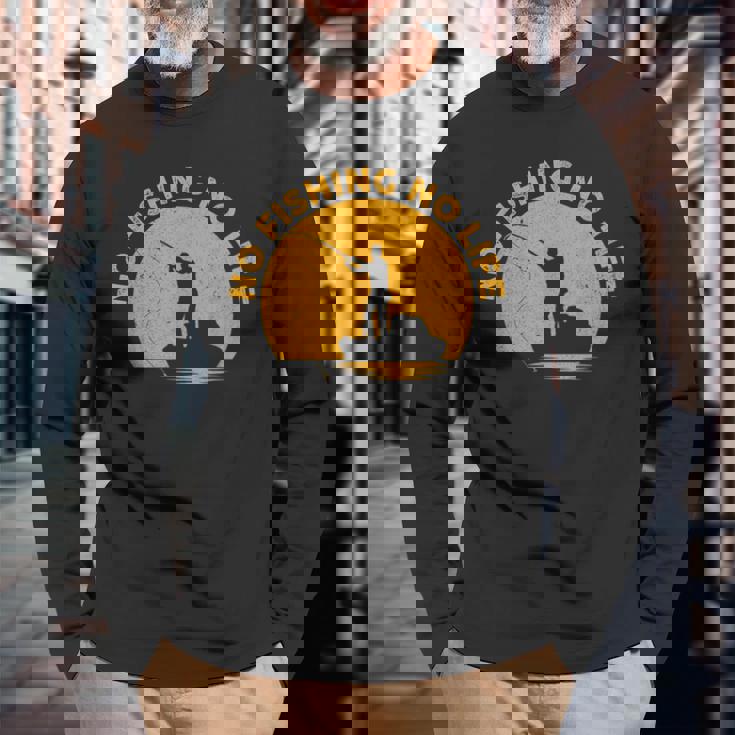 No Fishing No Life 釣り フィッシング ロゴ プリント 長袖Tシャツ 高齢者への贈り物