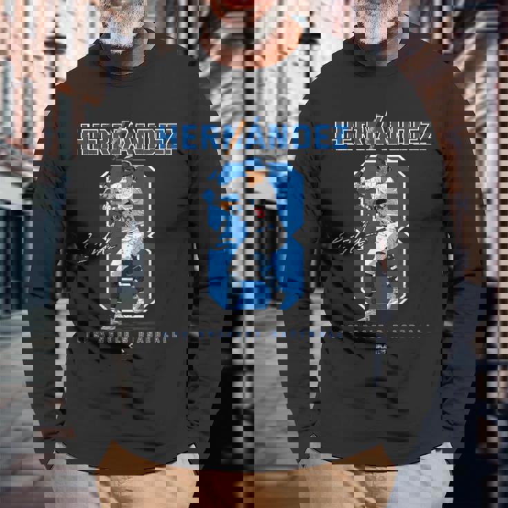 Number And Portrait Kike Hernandez Los Angeles Mlbpa 長袖Tシャツ 高齢者への贈り物