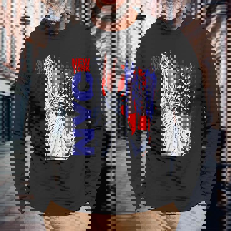 Nyc ニューヨーク市自由の女神 アメリカ国旗 長袖Tシャツ 高齢者への贈り物