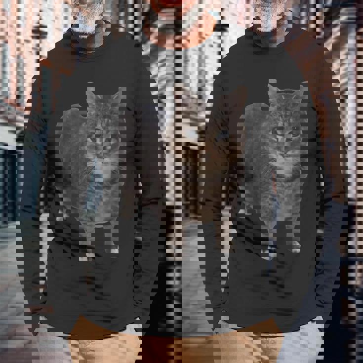 Oiia Oiia 猫 面白い 回転する猫 ミーム 長袖Tシャツ 高齢者への贈り物