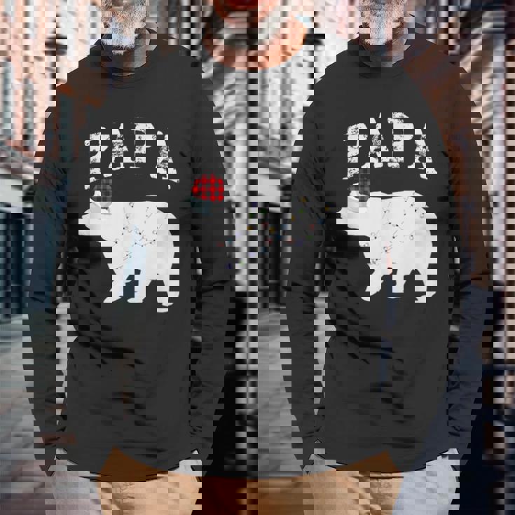 Papa Bear Xmas Buffalo Plaid Lights Matching Family Pajama 長袖Tシャツ 高齢者への贈り物