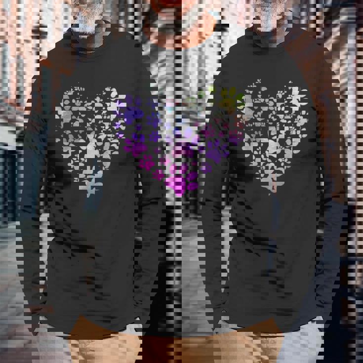 Paw Heart 足跡 犬のハート 犬のアクセサリー ギフト 長袖Tシャツ 高齢者への贈り物