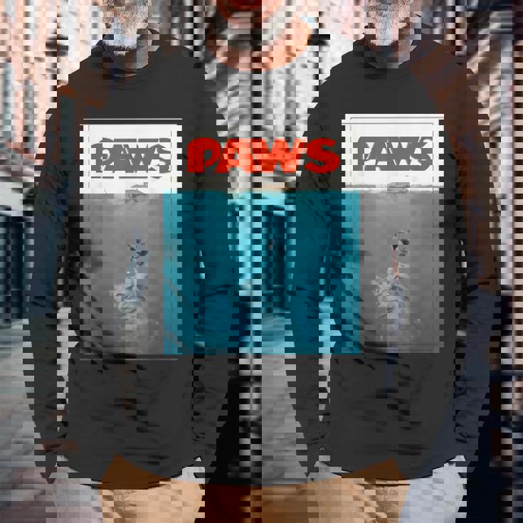 Paws Cat ファニーtシャツ、子猫映画ポスターパロディ 長袖Tシャツ 高齢者への贈り物