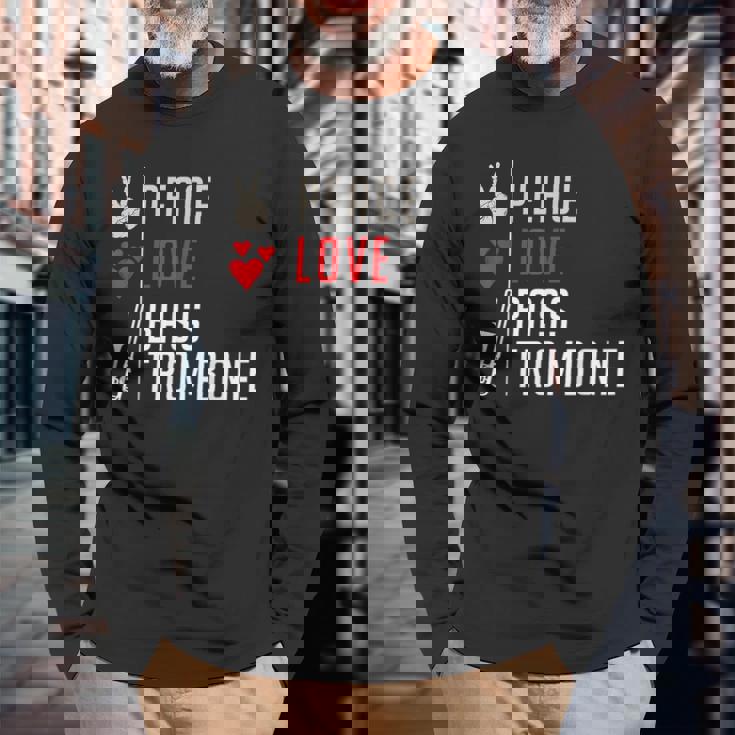 Peace Love Bass トロンボーン楽器 バス トロンボーン奏者 長袖Tシャツ 高齢者への贈り物