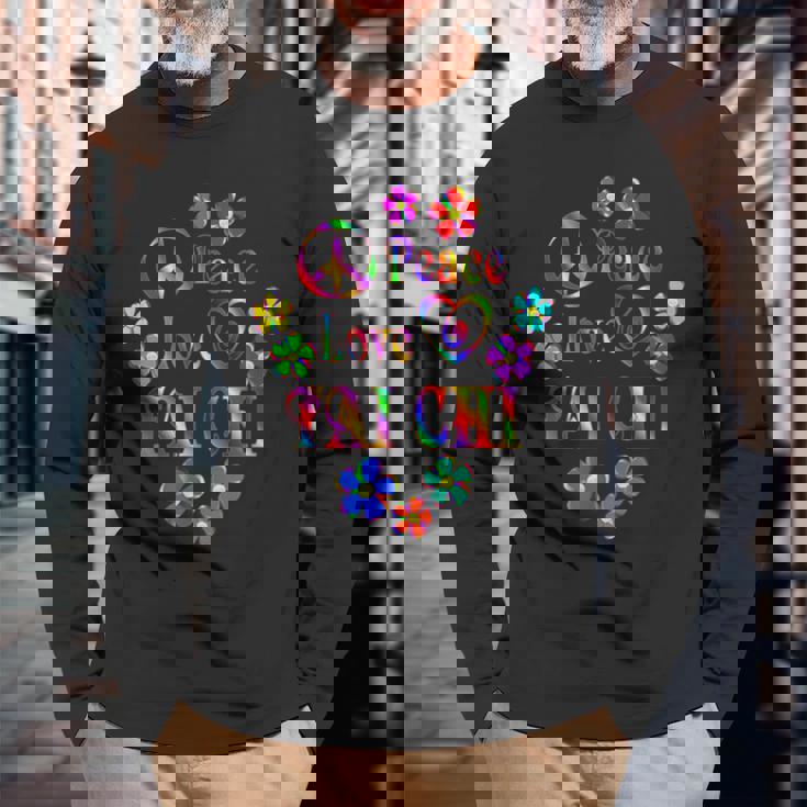 Peace Love 太極拳 ブライトカラー 長袖Tシャツ 高齢者への贈り物