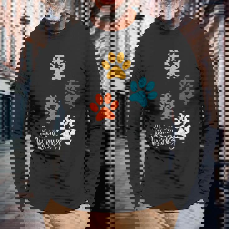 Pet Lover 肉球 犬 子犬 猫 プリント 肉球 ペット好き 長袖Tシャツ 高齢者への贈り物