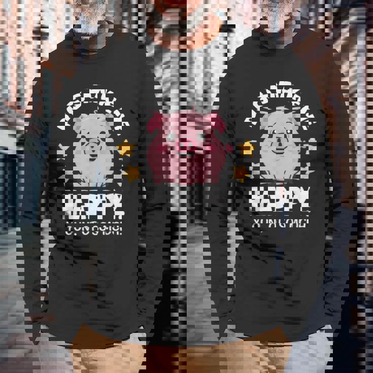 Pigs Make You Happymile かわいい 子豚 恋人 おもしろ豚 長袖Tシャツ 高齢者への贈り物