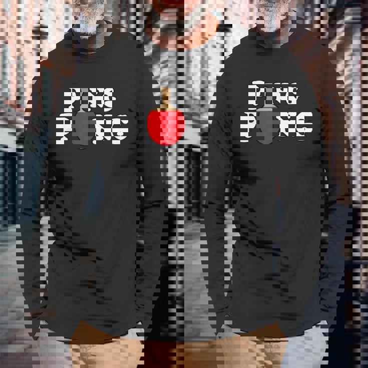 Ping Pong ピンポン卓球 おもしろレトロ 長袖Tシャツ 高齢者への贈り物