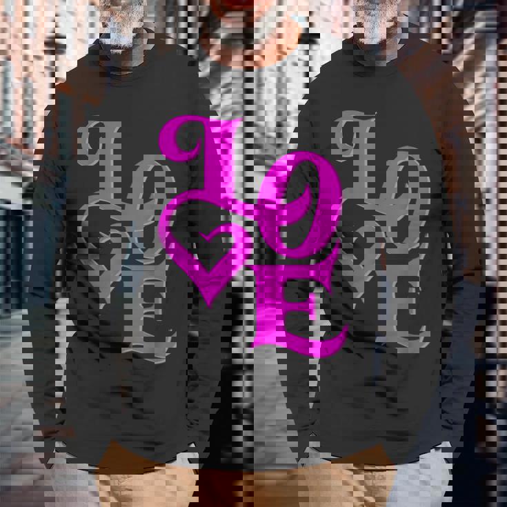 Pink Love ピンクカラーグラフィック 長袖Tシャツ 高齢者への贈り物