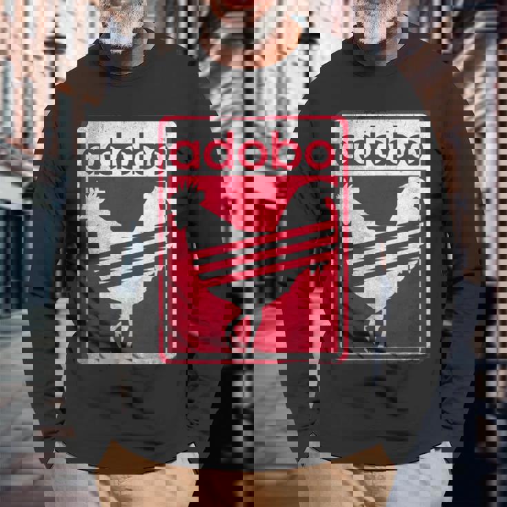 Pinoy シャツ ダメージ加工 チキン Adobo フィリピンシャツ 長袖Tシャツ 高齢者への贈り物