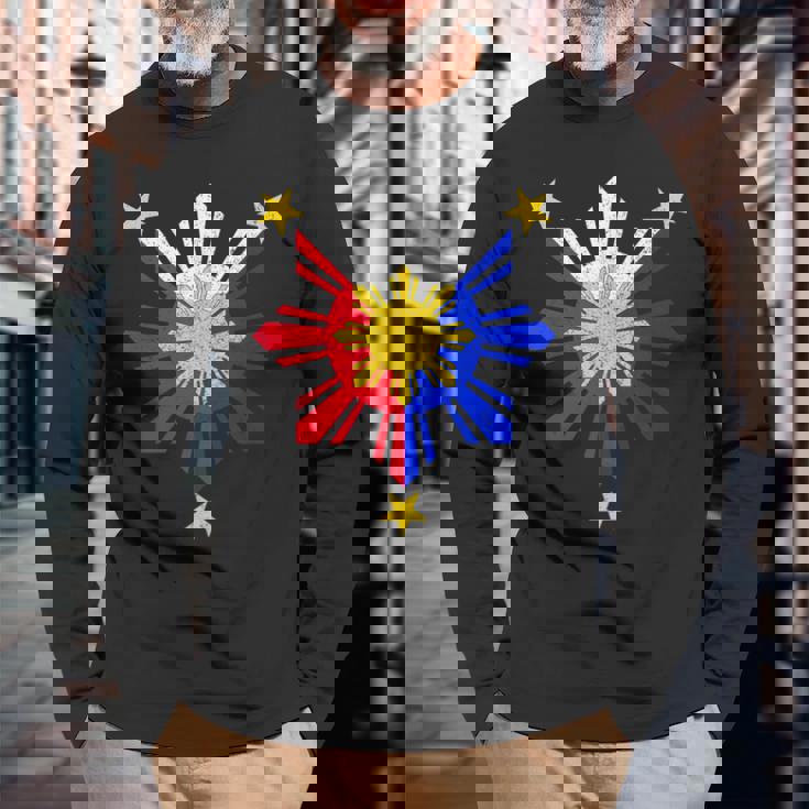 Pinoy フィリピン国旗 太陽 長袖Tシャツ 高齢者への贈り物