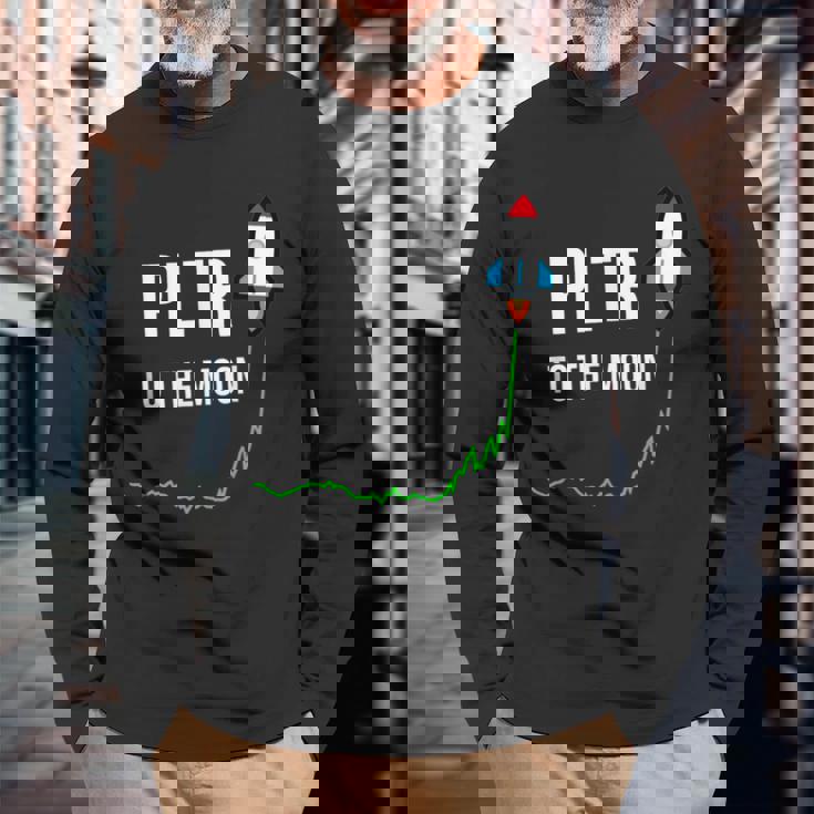 Pltr To The Moontock Ticker Wsb 面白いミーム 長袖Tシャツ 高齢者への贈り物