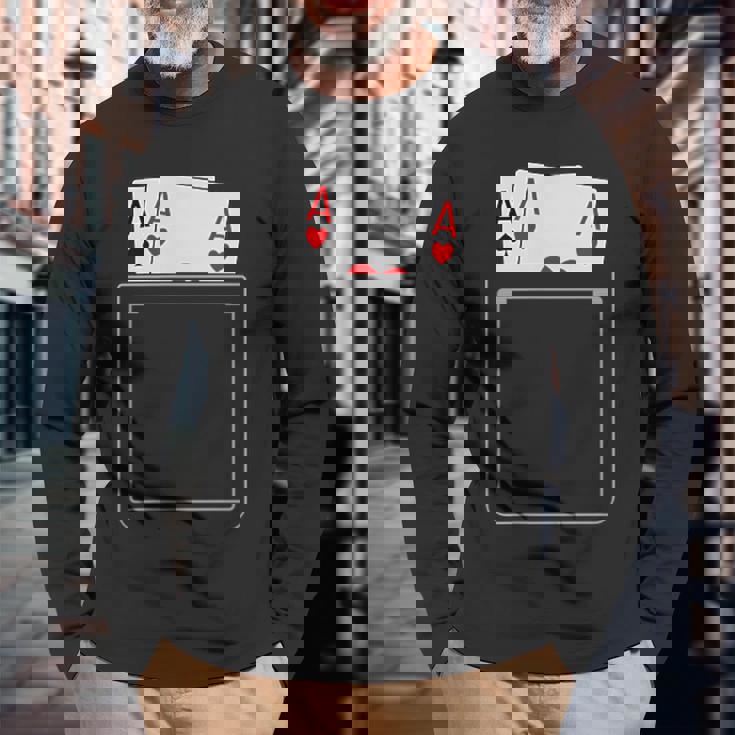 Pocket Aces Pokerpades & Heart 面白いポーカー ギフト 長袖Tシャツ 高齢者への贈り物