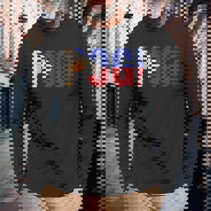 Pogi フィリピンのスラングとフィリピン国旗。 長袖Tシャツ 高齢者への贈り物