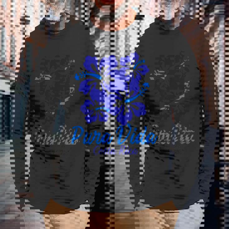 Puraida コスタリカ ブルー ハイビスカス 長袖Tシャツ 高齢者への贈り物