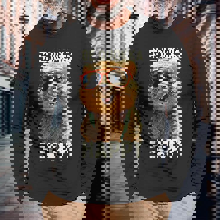 Be Quokka Happy クオッカ・ビー・クオッカ・ハッピー＆クオッカとスマイル 長袖Tシャツ 高齢者への贈り物