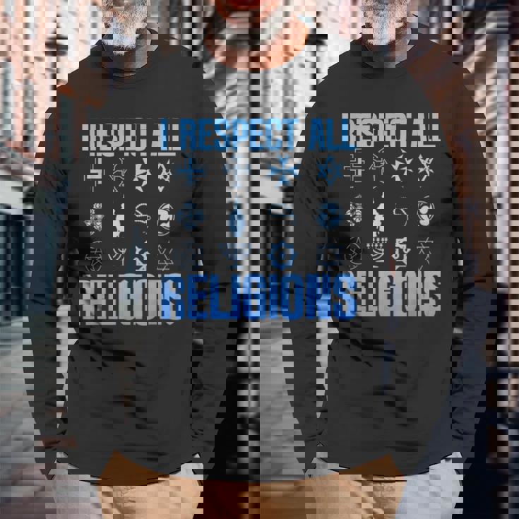 I Respect All Religions 精神性 寛容 受容 長袖Tシャツ 高齢者への贈り物