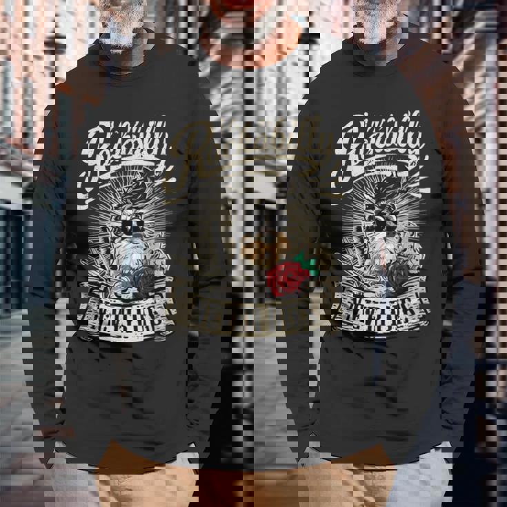 Rock N Roll Never Dies 愛犬家シュナウザー 長袖Tシャツ 高齢者への贈り物