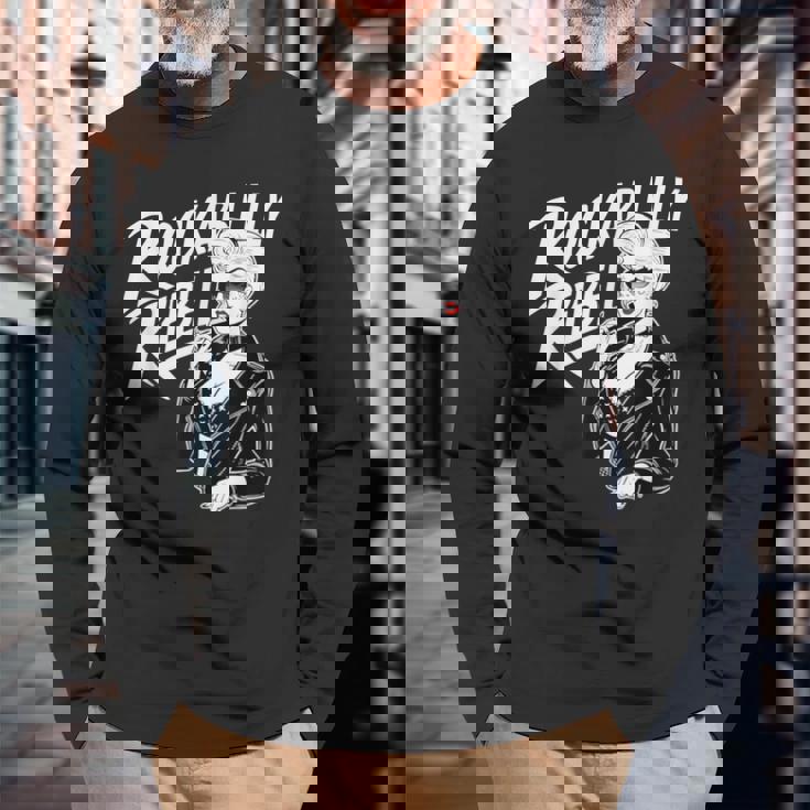 Rockabilly Rebel Blonde Pinup With Attitude Graphic 長袖Tシャツ 高齢者への贈り物