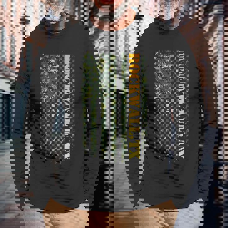 Rockwall Texas Camouflage Usa Flag 長袖Tシャツ 高齢者への贈り物