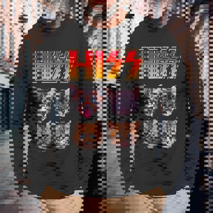 Hiss Cat Cat Lover Kittens Rock Music Cat Hiss 長袖Tシャツ 高齢者への贈り物