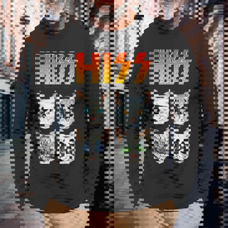 Hiss 猫 子猫 ニャー ロッカー パロディ バンド 面白い 猫好き 長袖Tシャツ 高齢者への贈り物