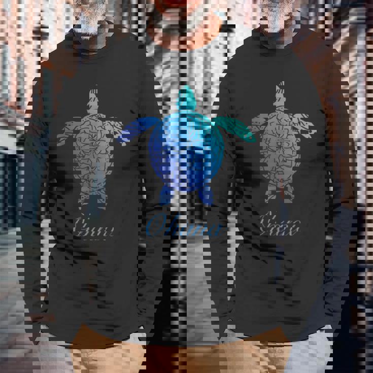 Save The Hawaii ウミガメ ハワイアン ブルー トライバル 亀 ホヌ 長袖Tシャツ 高齢者への贈り物