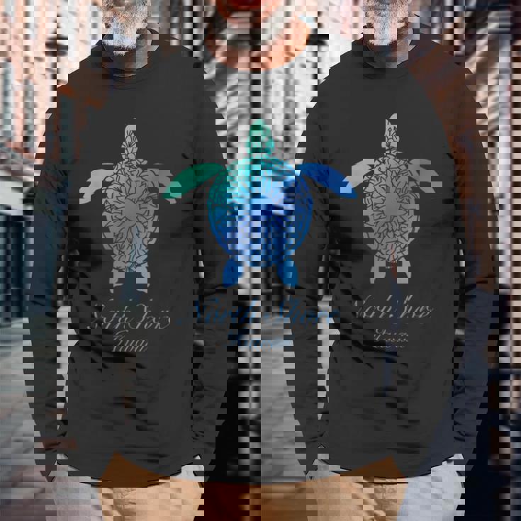 Save The Hawaii ウミガメ ハワイアン ブルー トライバル タートル ホヌ 長袖Tシャツ 高齢者への贈り物