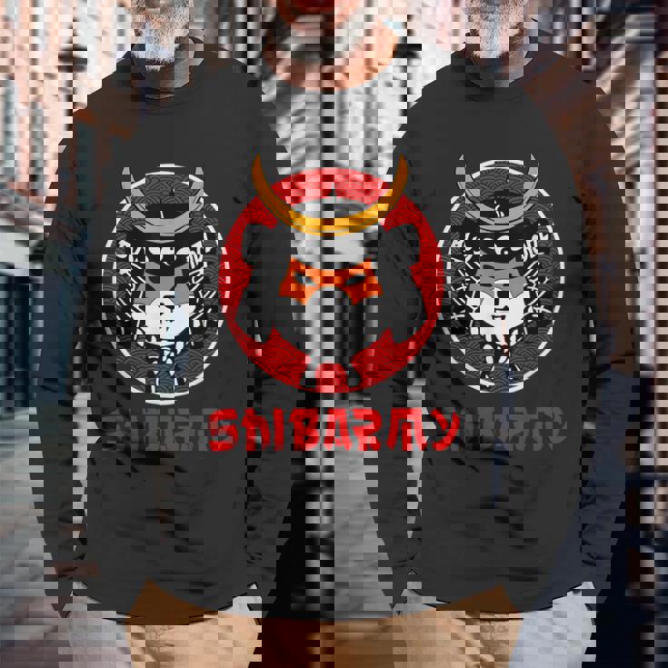 Shib Army クリプトホドルサムライ柴犬コイン 長袖Tシャツ 高齢者への贈り物