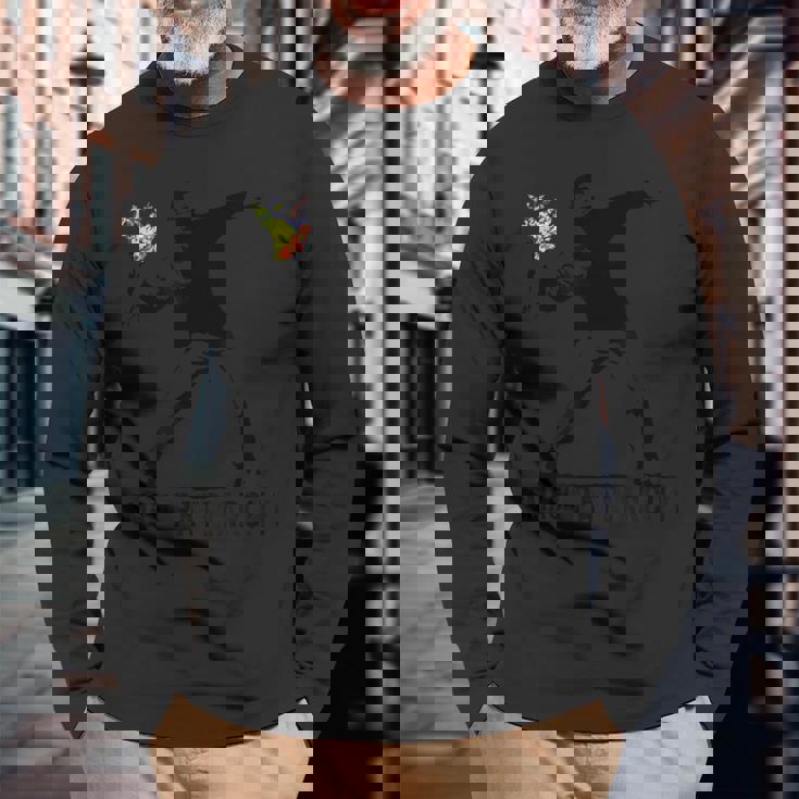 Smash Patriarchy アート ステンシルフラワー ヴァンダル 長袖Tシャツ 高齢者への贈り物