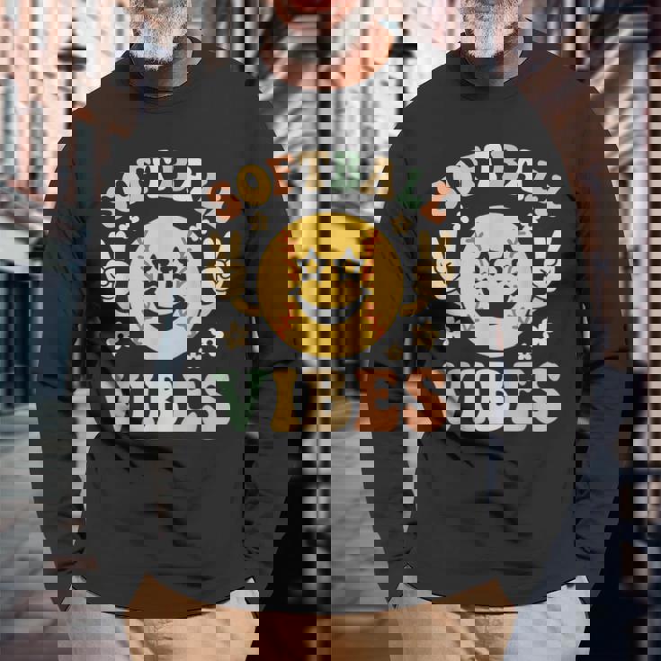 Softballibes 星目スマイル ポジティブソフトボール 長袖Tシャツ 高齢者への贈り物