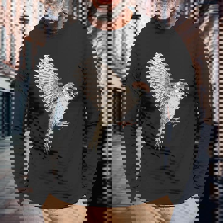 Sparrow-Spring-スズメ-春-自由-鳥-動物 長袖Tシャツ 高齢者への贈り物