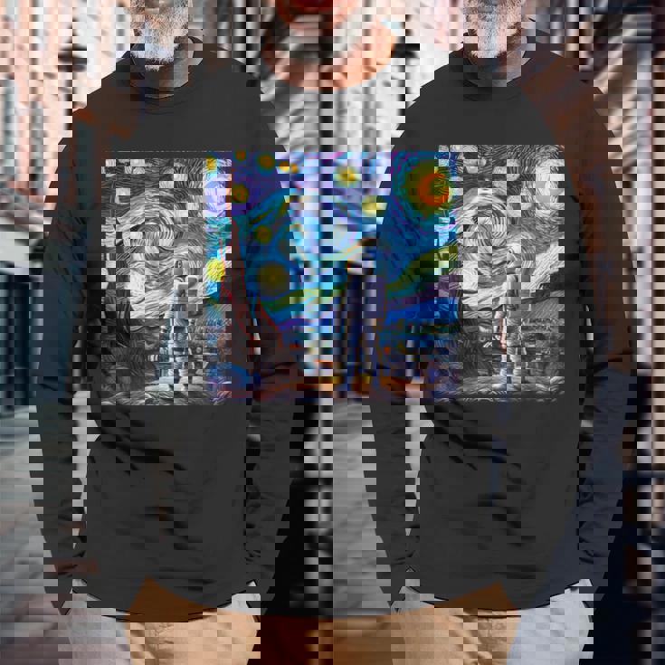 Starry Night Renditionincentan Gogh Astronaut 長袖Tシャツ 高齢者への贈り物