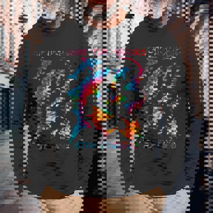 Stop Finning ジンベエザメ シュモクザメサメの種類タイダイ 長袖Tシャツ 高齢者への贈り物