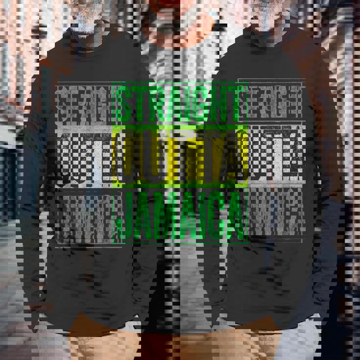 Straight Outta Jamaica ジャマイカ カリビアン レトロ レゲエ パーティー 長袖Tシャツ 高齢者への贈り物