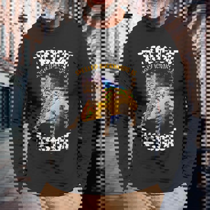 Tacocatpeled Backward シャツ シンコ・デ・マヨ 猫 タコス好き 長袖Tシャツ 高齢者への贈り物