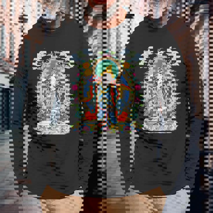 Thangka ブッダ ヨガ 曼荼羅 瞑想 仏教 ナマステ 長袖Tシャツ 高齢者への贈り物