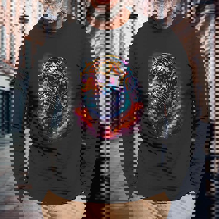 Tiger Dj テクノ Edm ミュージックヘッドフォン アートワーク ビートメーカー 長袖Tシャツ 高齢者への贈り物