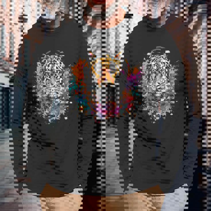 Tiger Dj テクノ アートワーク Edmミュージックヘッドフォン ビートメーカー 長袖Tシャツ 高齢者への贈り物