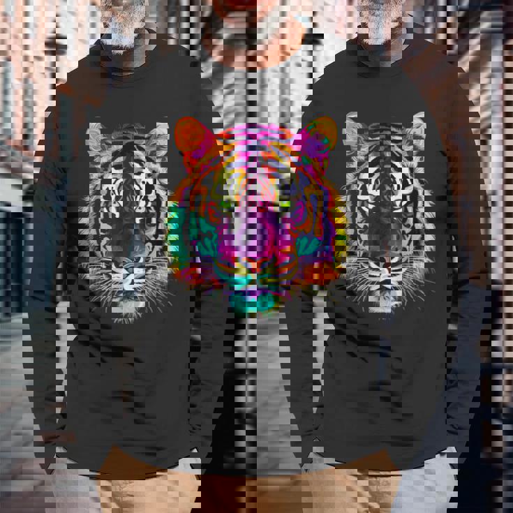 Tigre Arte Zoo Colorido Animal Tigre Camiseta de manga larga Regalos para ancianos