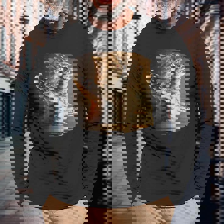 TitaniCムービーにインスパイアされた面白い猫好きのミーム。 長袖Tシャツ 高齢者への贈り物