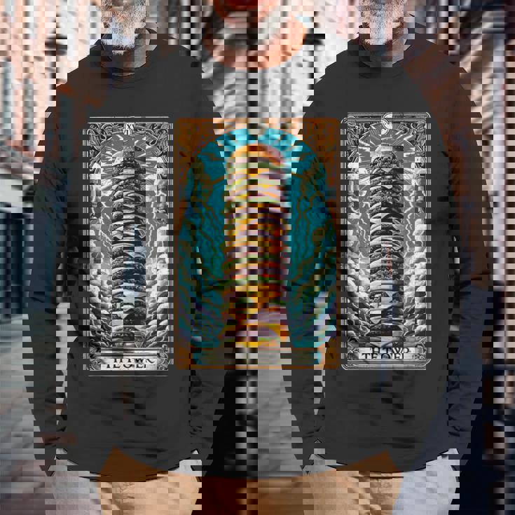 The Tower タロットカード バーガータワー ハンバーガー チーズバーガー 長袖Tシャツ 高齢者への贈り物