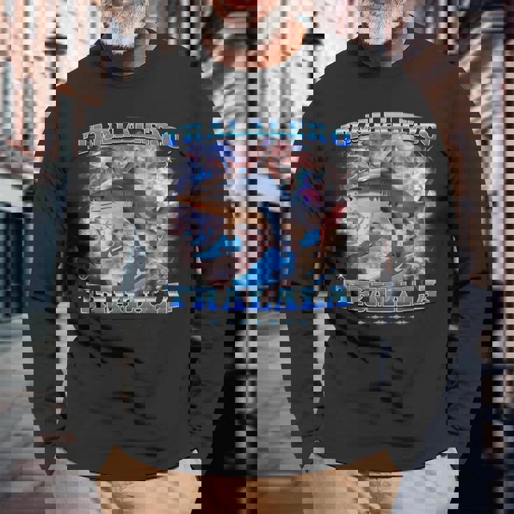 Tralalero Trala Italian Brainrot Meme Shark With Three Legs Long Sleeve T-Shirt Gifts for Old Men