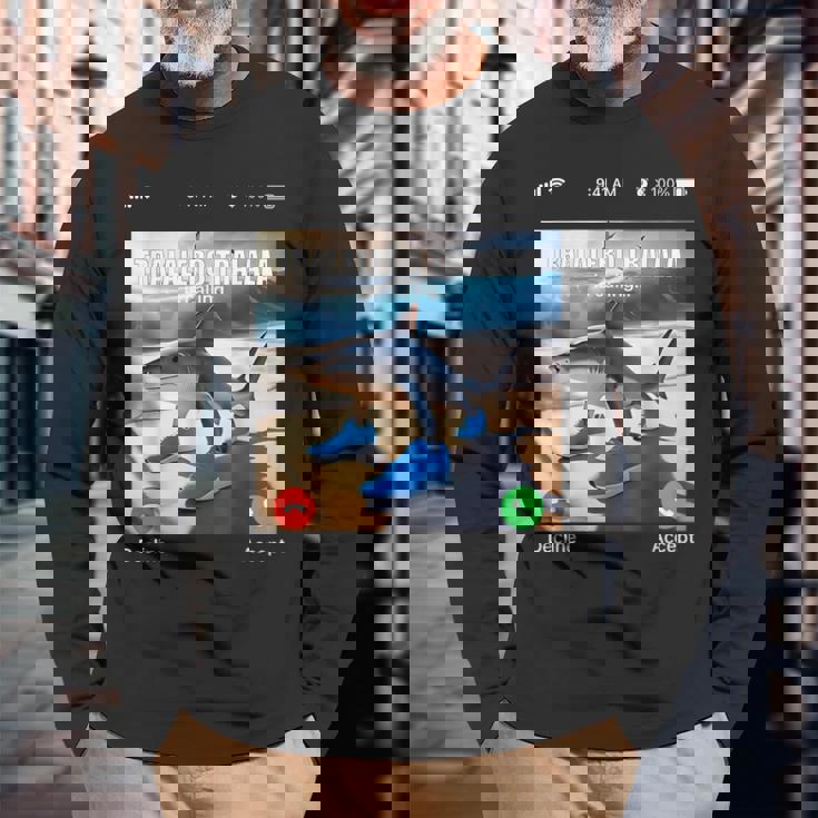 Tralalero Tralala イタリアンブレインロットミーム 電話ミーム 長袖Tシャツ 高齢者への贈り物