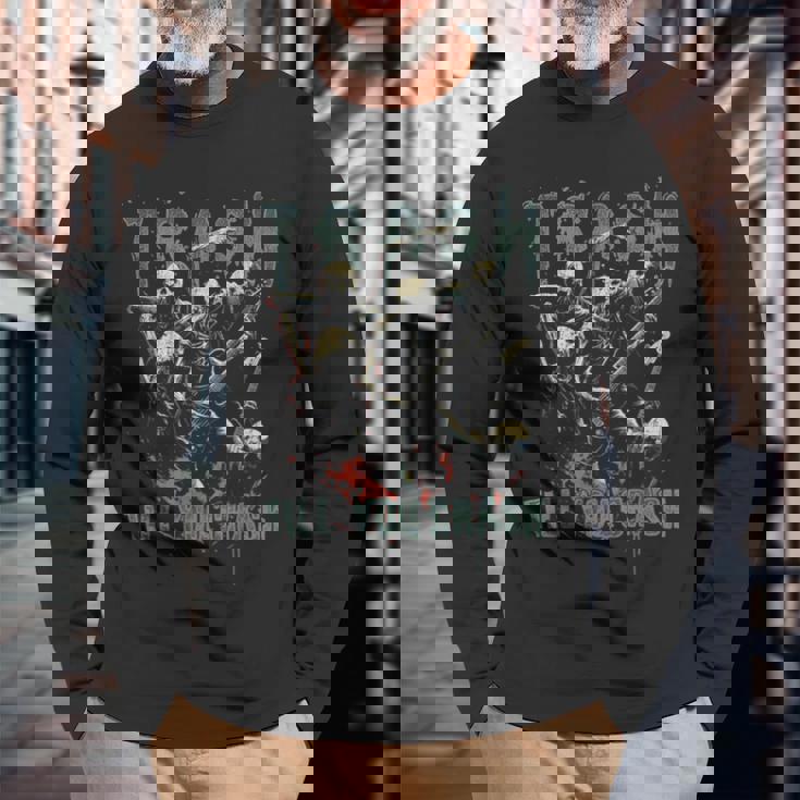 Trash Till You Crash ゾンビ メタルバンド 怖い ハロウィン ロック 長袖Tシャツ 高齢者への贈り物