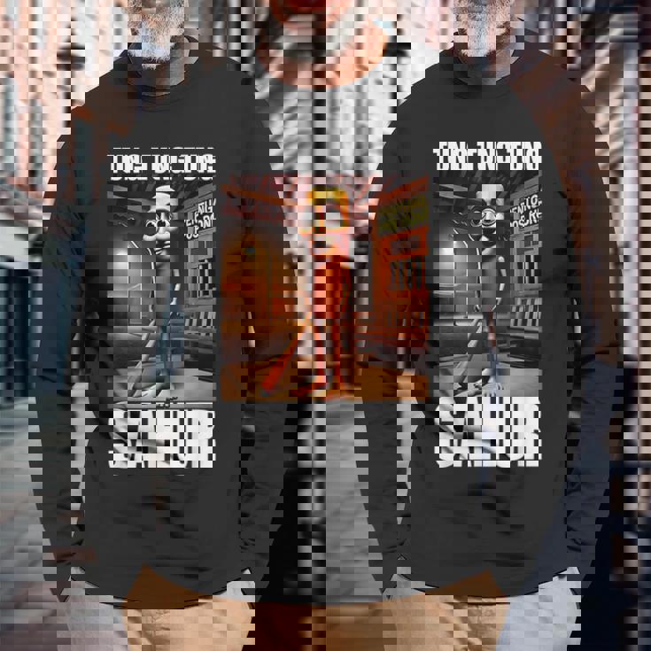 Tung Tung Tungahur-イタリアのブレインロットミーム 長袖Tシャツ 高齢者への贈り物