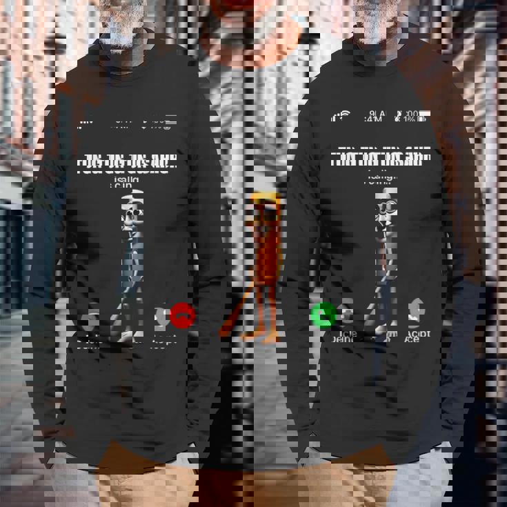 Tung Tung Tungahur-イタリアのブレインロットミーム 長袖Tシャツ 高齢者への贈り物