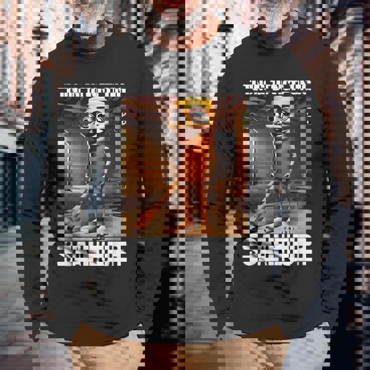 Tungahur イタリアンブレイン レッド ミーム 長袖Tシャツ 高齢者への贈り物